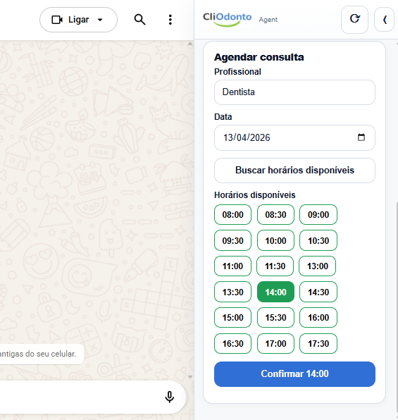 Tela de agendamento do CliOdonto Agent